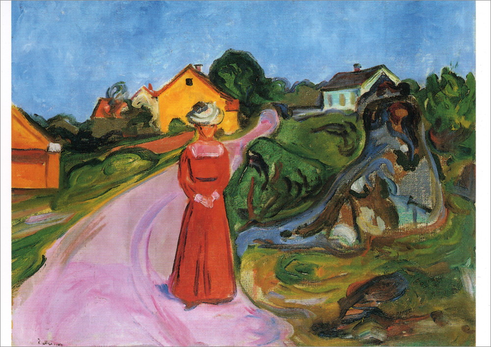 Kunstkarte Edvard Munch "Dorfstraße in Aasgaardstrand"