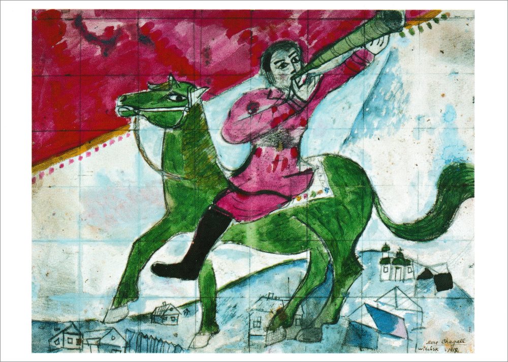 Kunstkarte Marc Chagall "Der Reiter bläst ins Horn"