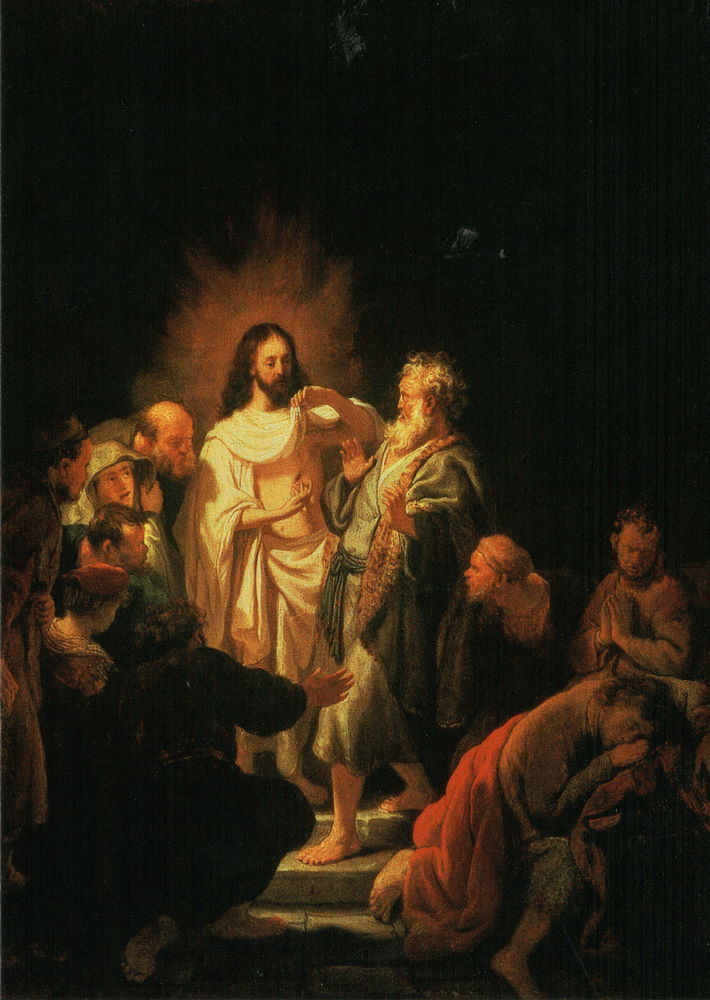 Kunstkarte Rembrandt "Der Auferstandene zeigt dem Thomas die Wundmale" Kunstkarte Rembrandt "Der Auferstandene zeigt dem Thomas die Wundmale"