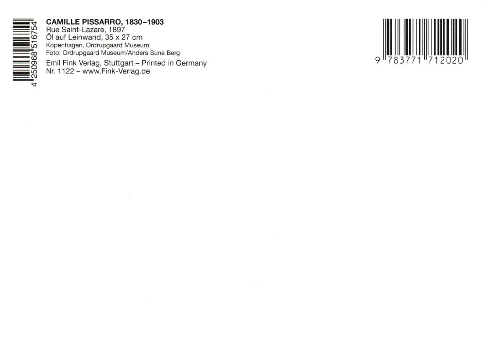 Kunstkarte Camille Pissarro "Rue Saint-Lazare" (Rückseite)