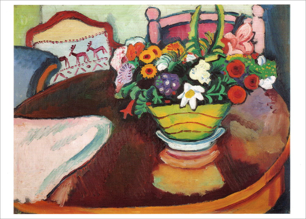 Kunstkarte August Macke "Stillleben mit Hirschkissen und Blumenstrauss" Kunstkarte August Macke "Stillleben mit Hirschkissen und Blumenstrauss"