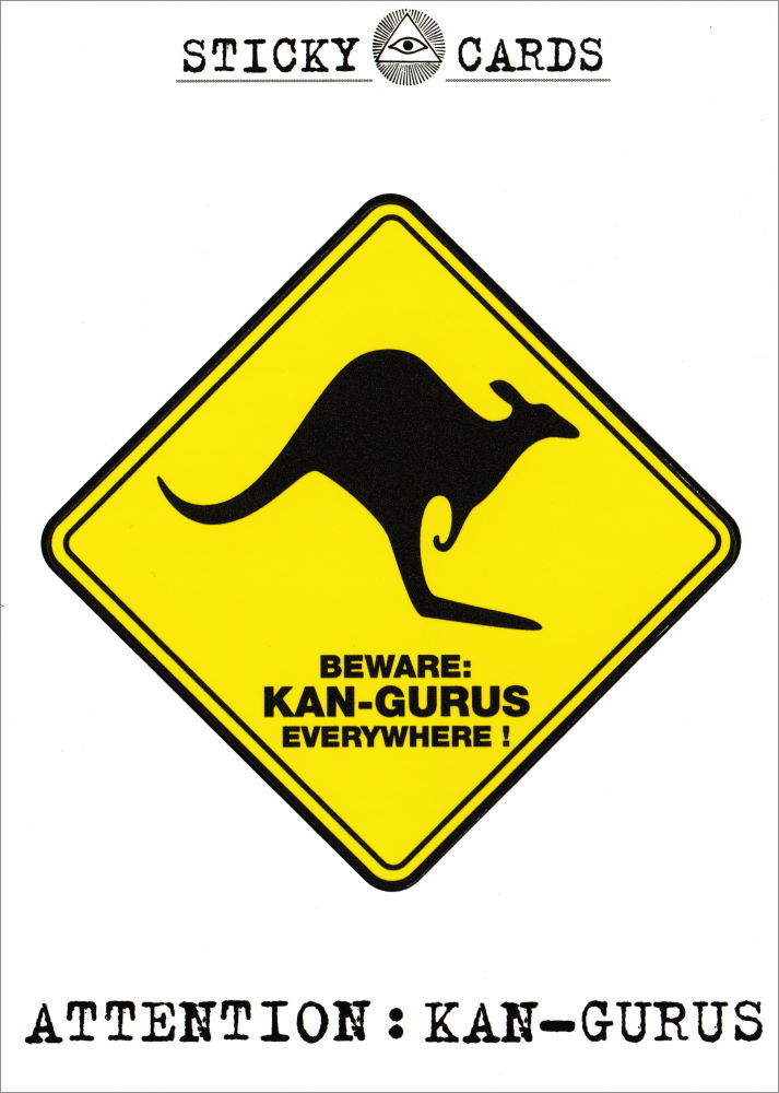 Sticker-Postkarte "Beware: Kan-Gurus everywhere!"