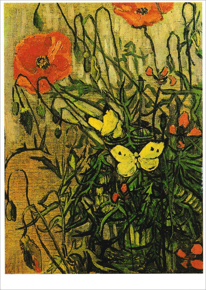 Kunstkarte Vincent van Gogh "Klatschmohn und Schmetterlinge"