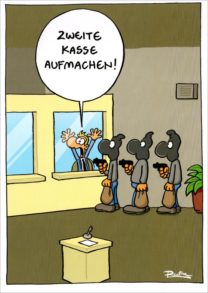 Postkarte Ralph Ruthe "Zweite Kasse aufmachen!" Postkarte Ralph Ruthe "Zweite Kasse aufmachen!"