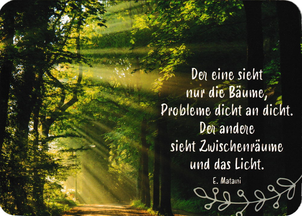 Postkarte "Der eine sieht nur die Bäume, Probleme dicht an dicht. ..." Postkarte "Der eine sieht nur die Bäume, Probleme dicht an ..."