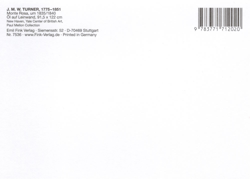 Kunstkarte William Turner "Monte Rosa" (Rückseite)