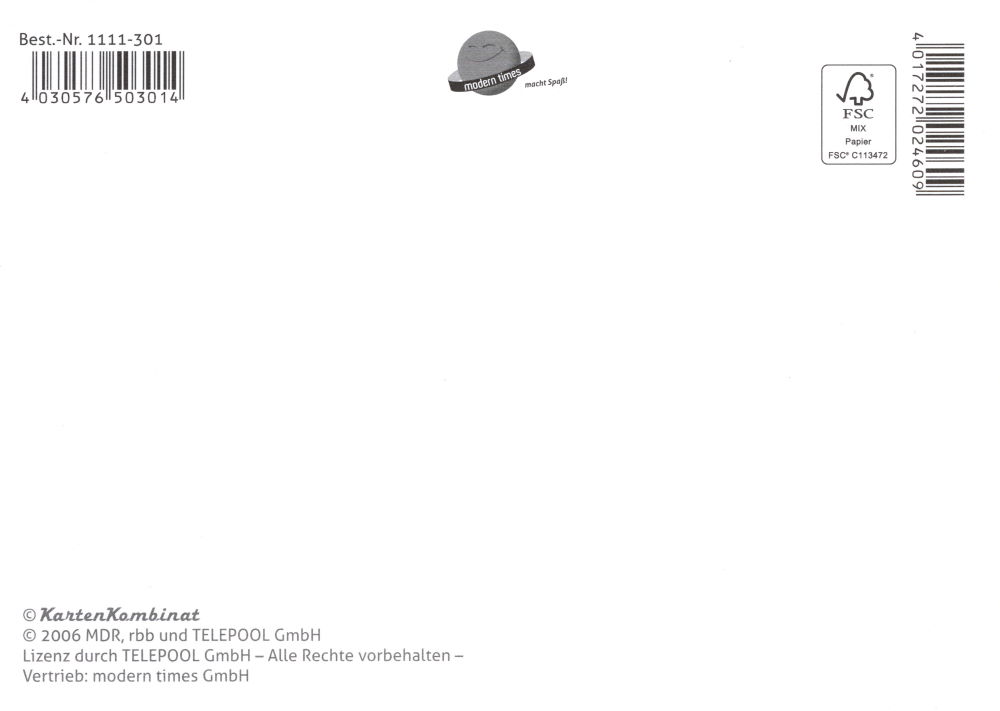 Postkarte "Unser Sandmännchen: Sandmännchen - Starschnitt Teil 1 von 3" (Rückseite)