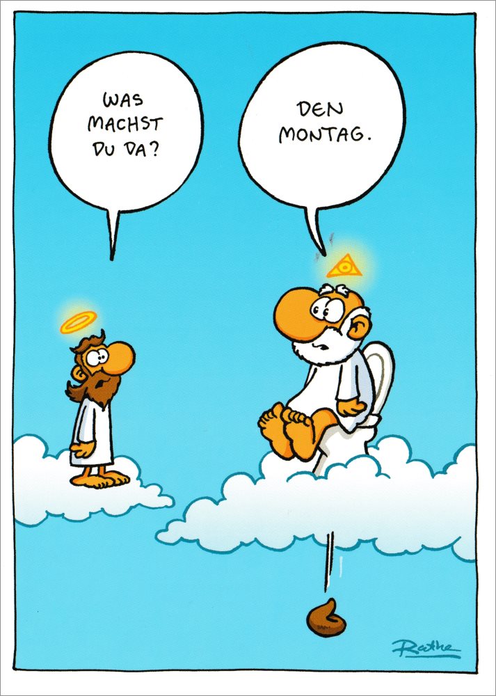 Postkarte Ralph Ruthe "Was machst Du da? Den Montag." Postkarte Ralph Ruthe "Was machst Du da? Den Montag."