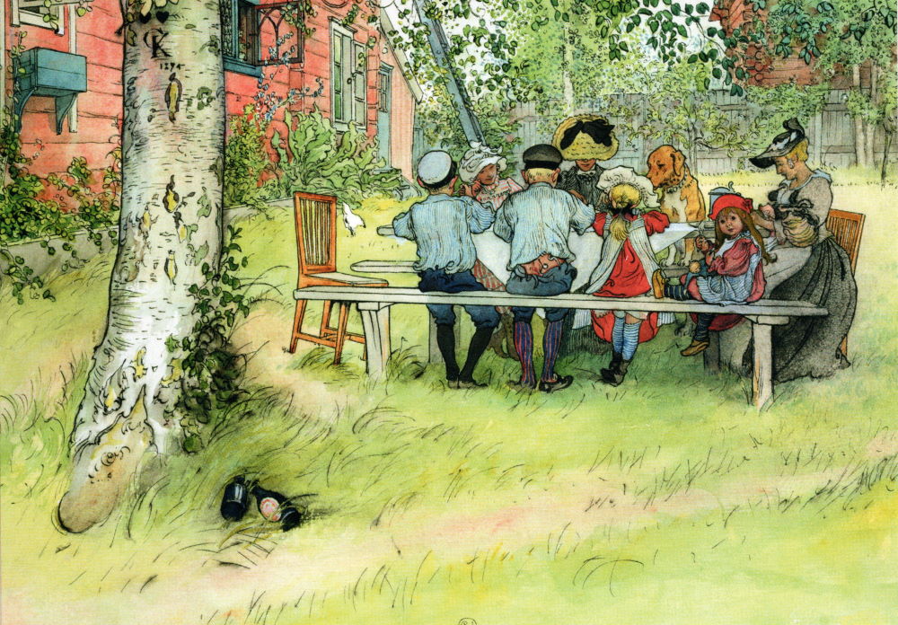 Kunstkarte Carl Larsson "Frühstück unter der großen Birke"