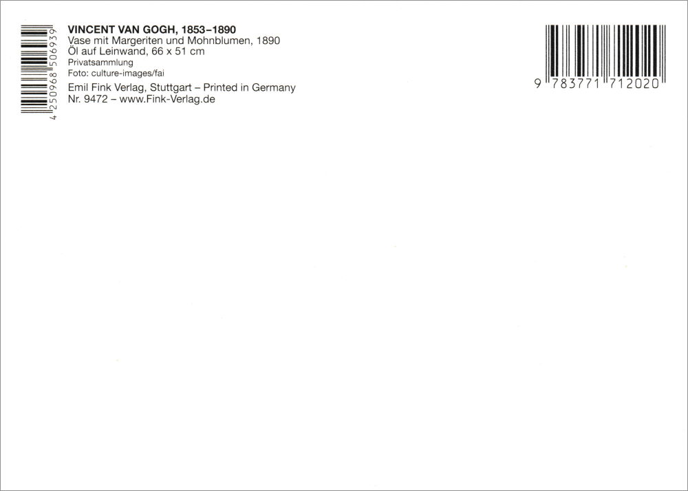 Kunstkarte Vincent van Gogh "Vase mit Margeriten und Mohnblumen" (Rückseite)