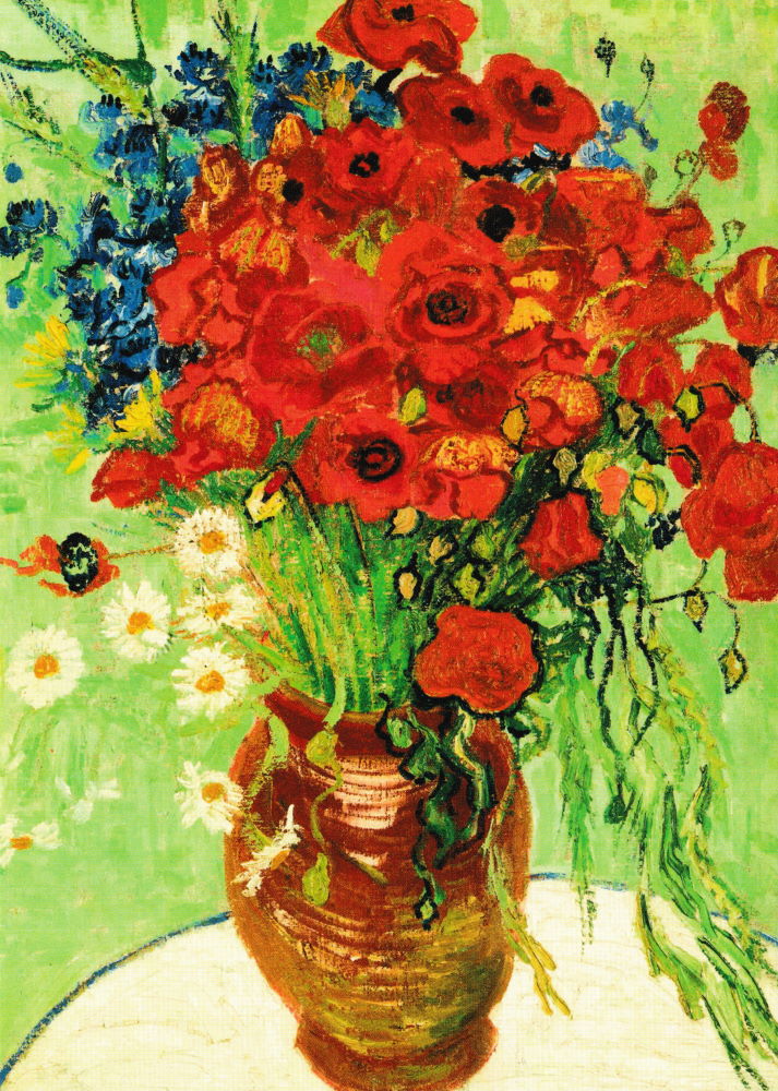 Kunstkarte Vincent van Gogh "Vase mit Margeriten und Mohnblumen"