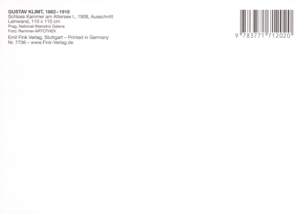 Kunstkarte Gustav Klimt "Schloss Kammer am Attersee (Ausschnitt)" (Rückseite)