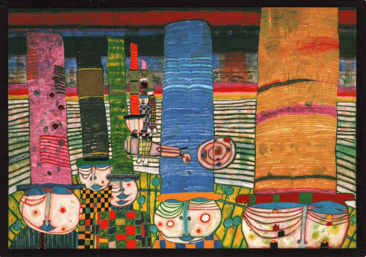 Kunstkarte Hundertwasser "Hüte tragen" Kunstkarte Hundertwasser "Hüte tragen"